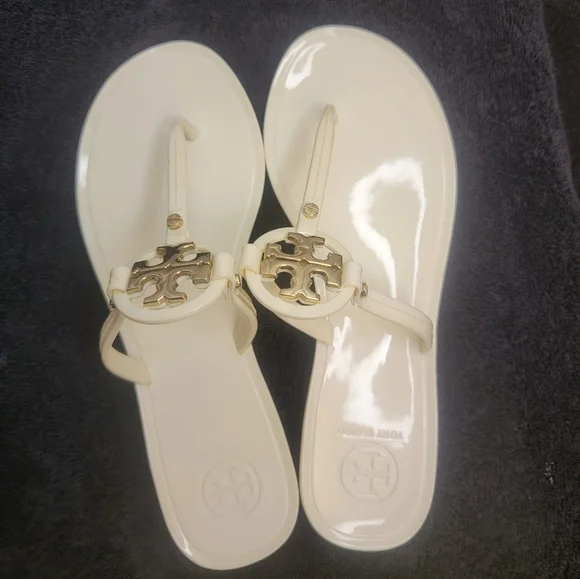 Tory Burch Ivory Off White Mini Miller Flat Thong Jelly Sandals Size6